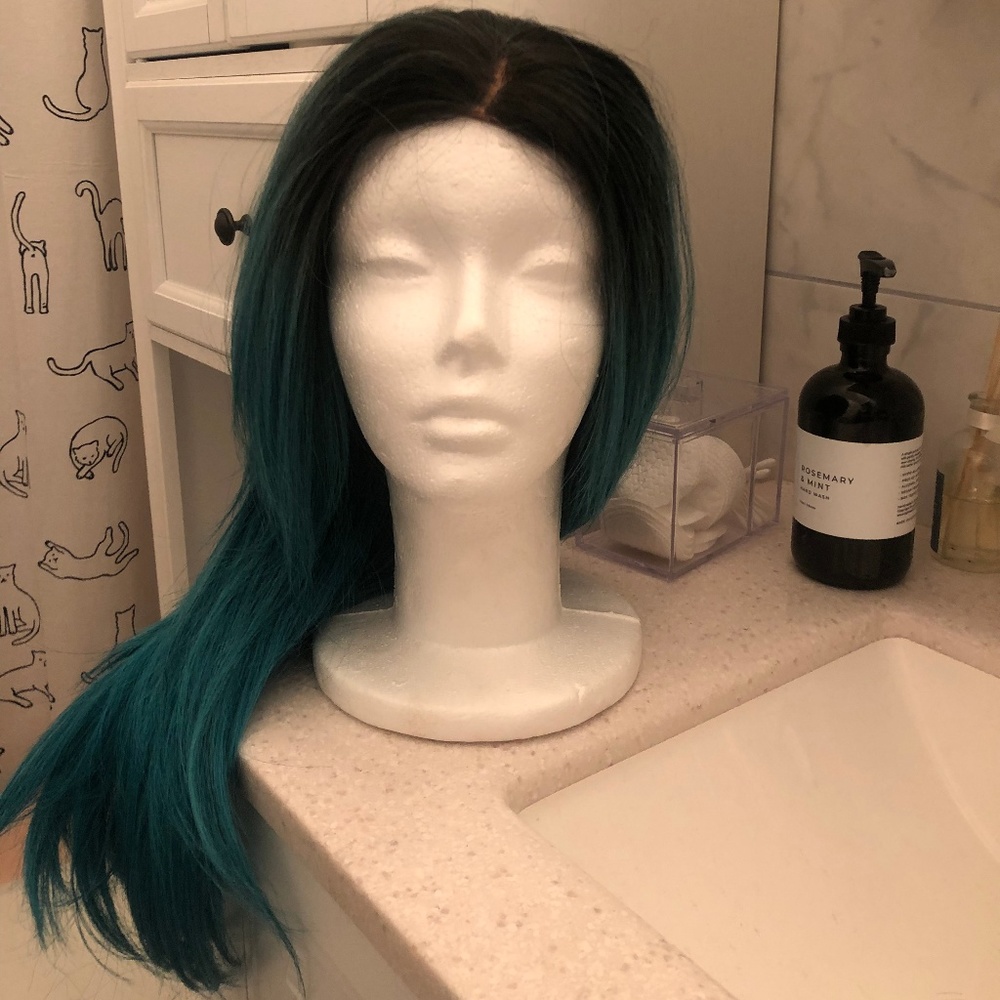 Teal synthetic lace front wig